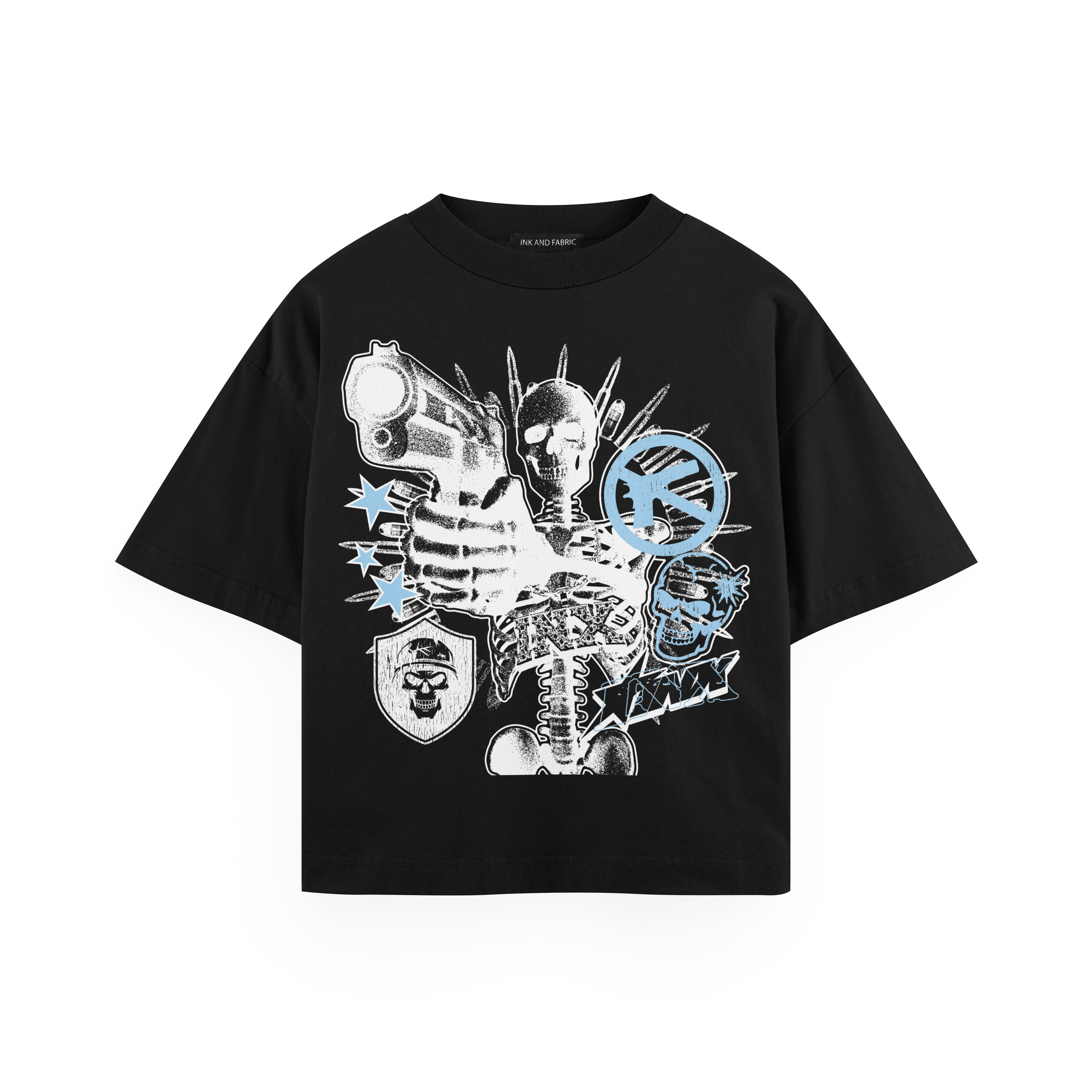 Skeleton Stick Up Blue Oversized T-Shirt