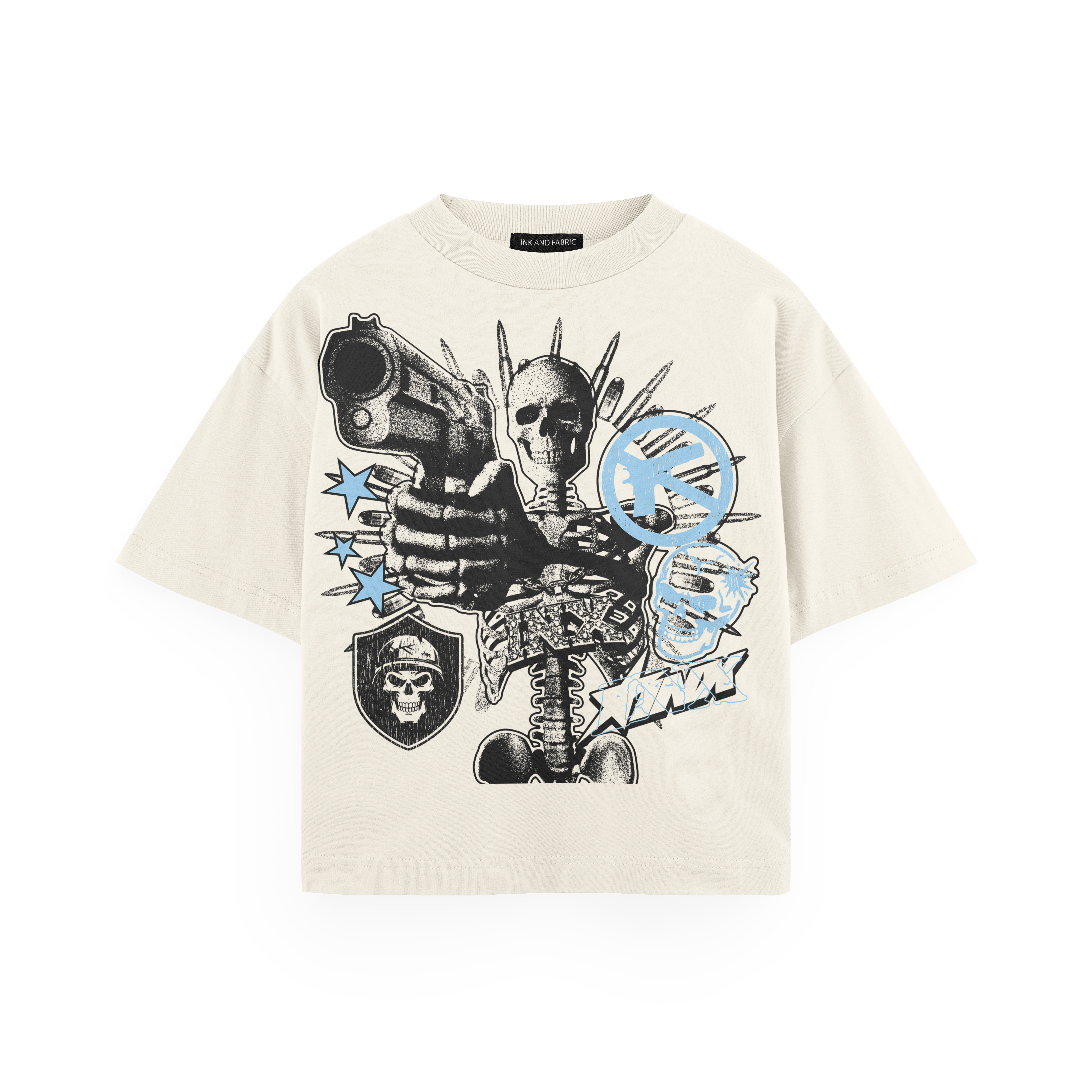 Skeleton Stick Up Blue Oversized T-Shirt