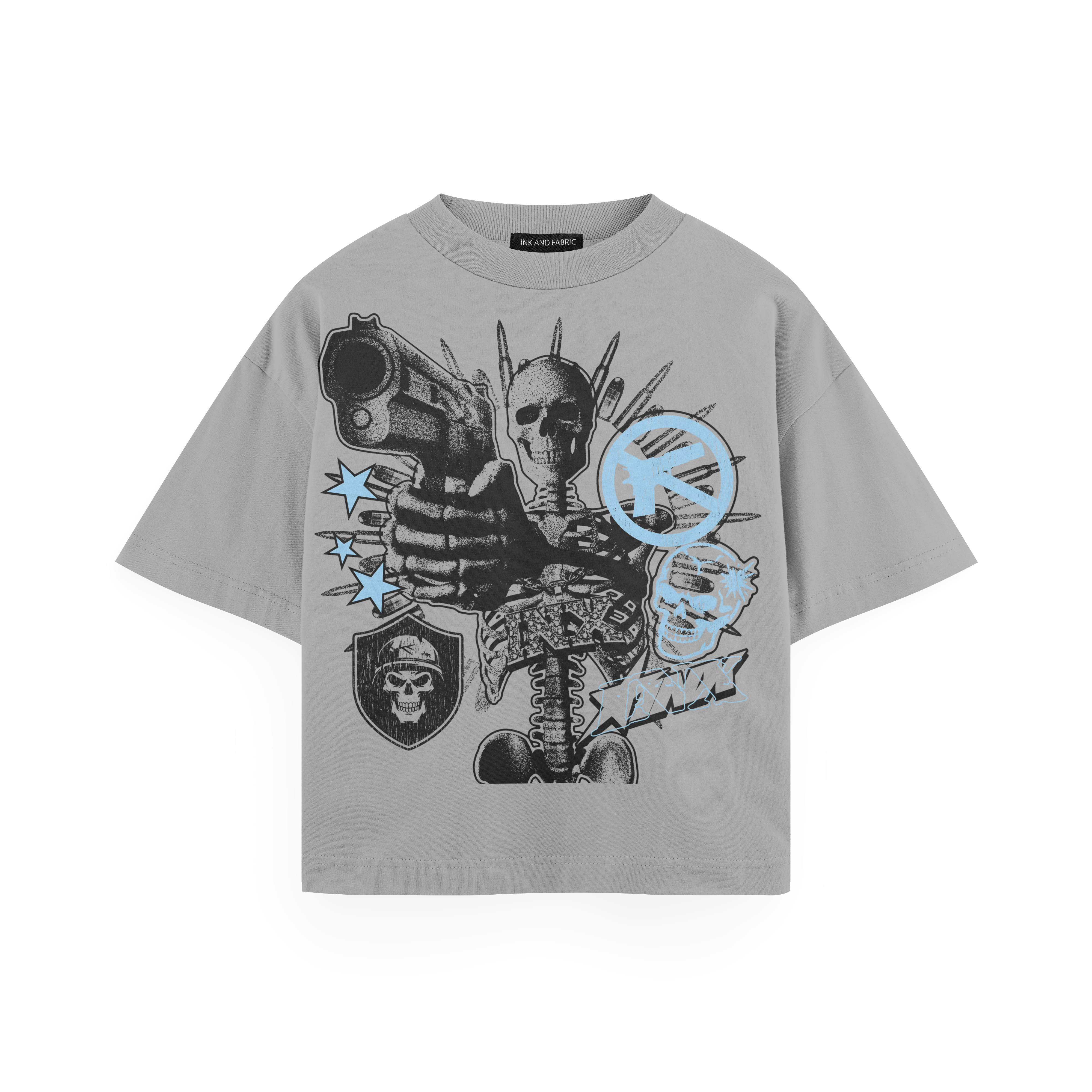 Skeleton Stick Up Blue Oversized T-Shirt