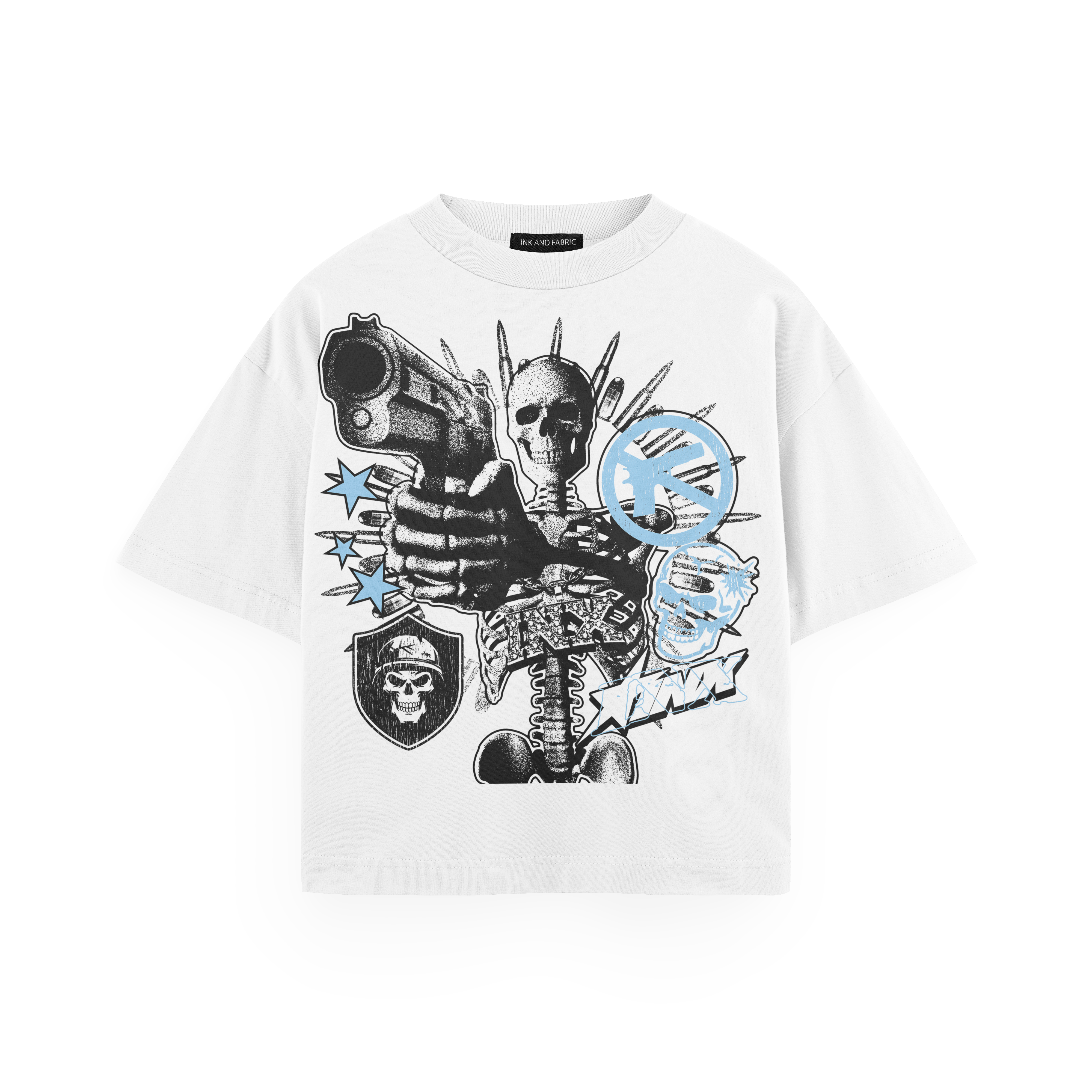 Skeleton Stick Up Blue Oversized T-Shirt